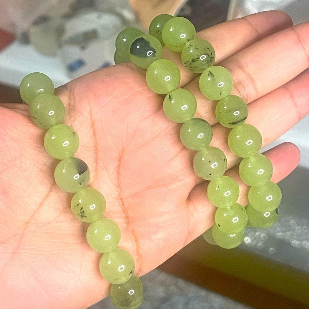12mm Green Prehnite Crystal Bracelet